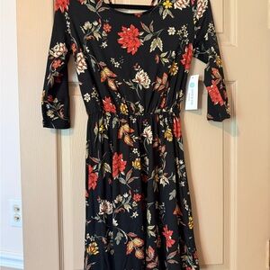 French Grey Red and Cream Fit and Flare Dress